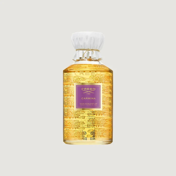 Creed Carmina 490ml Heritage Flacon with Gold Etched Glass and White Leather Stopper - Front View | Creed Fragrances