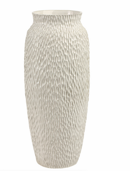 Textured white vase on a white background