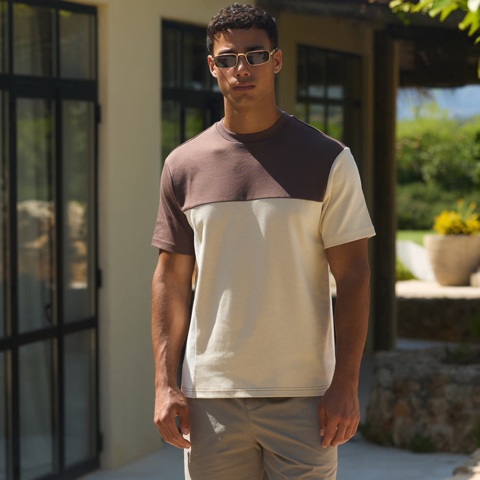 Colourblock T-Shirt | Brown/Oatmeal/White