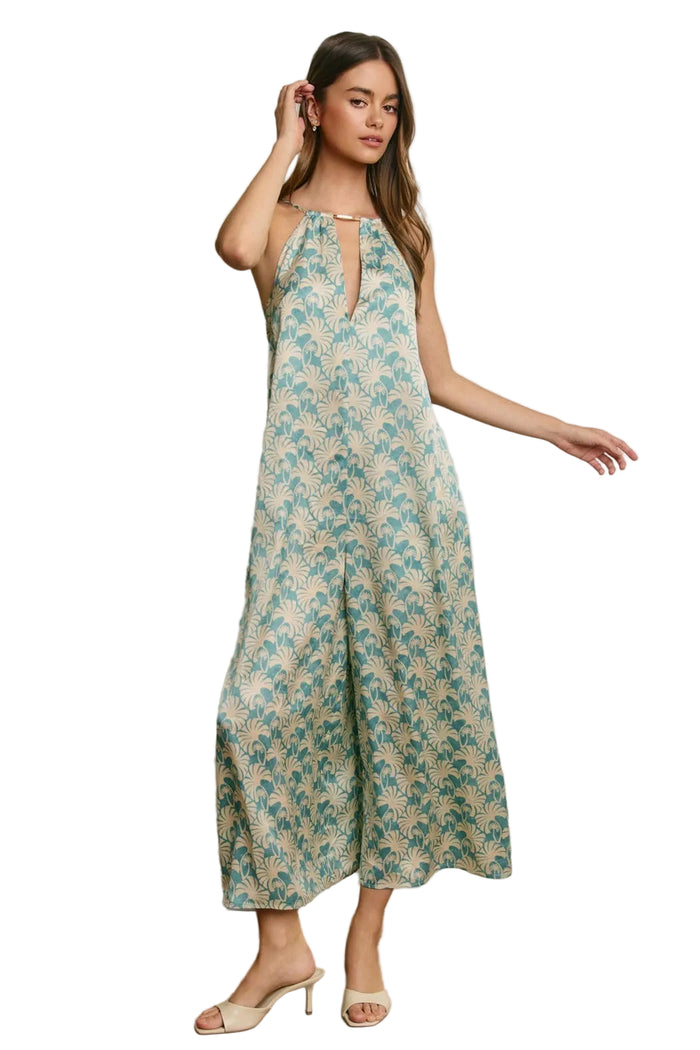 Conversational Metal Trim Keyhole Flared Jumpsuit