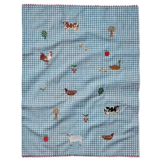 Country Farm Gingham Embroidered Tea Towel