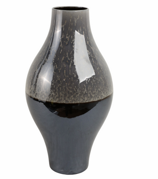 Black and gray ceramic vase on a white background