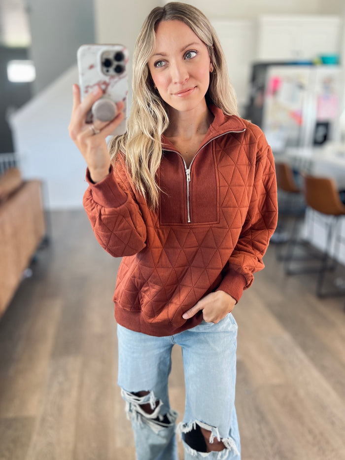 Deep Camel Quilted Pullover