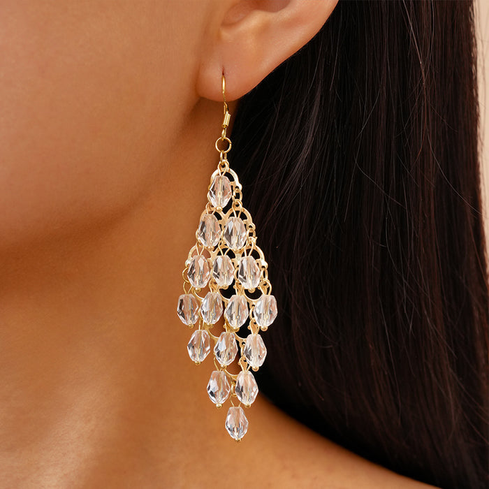 E1638 - Elegant Glass Crystal Diamond Tassel Earrings