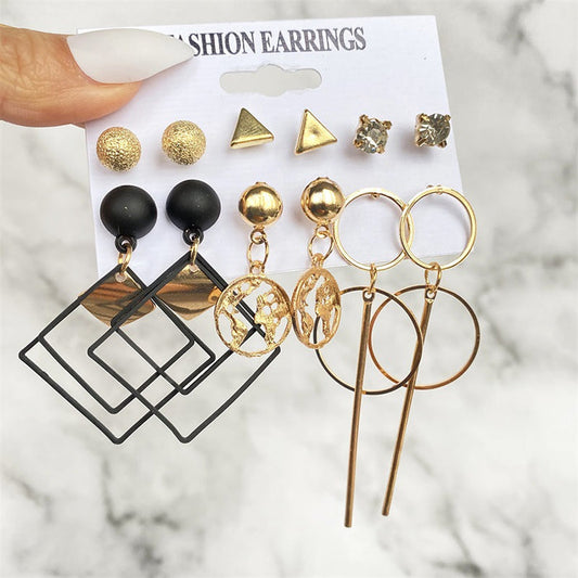 E1651 - Retro Geometric Fashion Earring Set