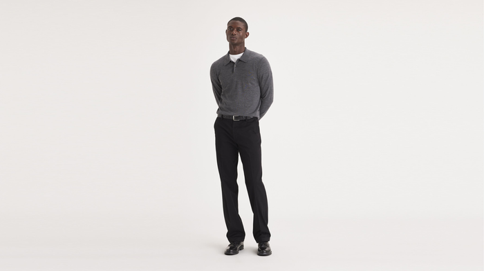 Front view of model wearing Black Easy Khakis, Classic Fit (Big and Tall).