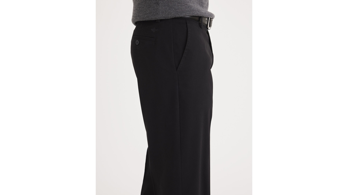 Side view of model wearing Black Easy Khakis, Classic Fit (Big and Tall).