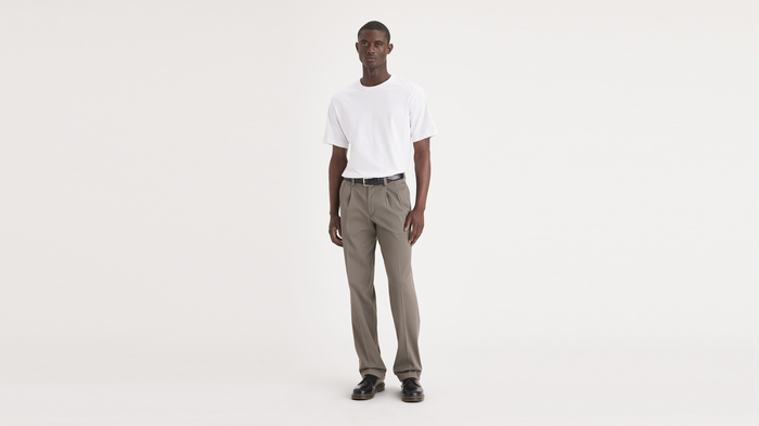 Front view of model wearing Timber Wolf Easy Khakis, Pleated, Classic Fit (Big and Tall).