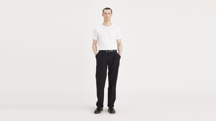 Front view of model wearing Dark Pebble Easy Khakis, Pleated, Classic Fit (Big and Tall).