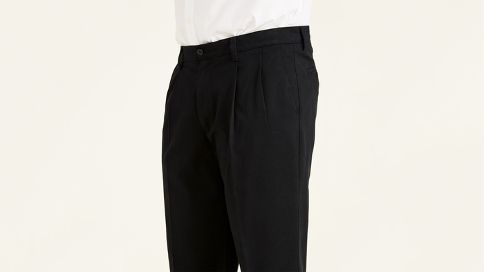 View of model wearing Black Easy Khakis, Pleated, Classic Fit (Big and Tall).