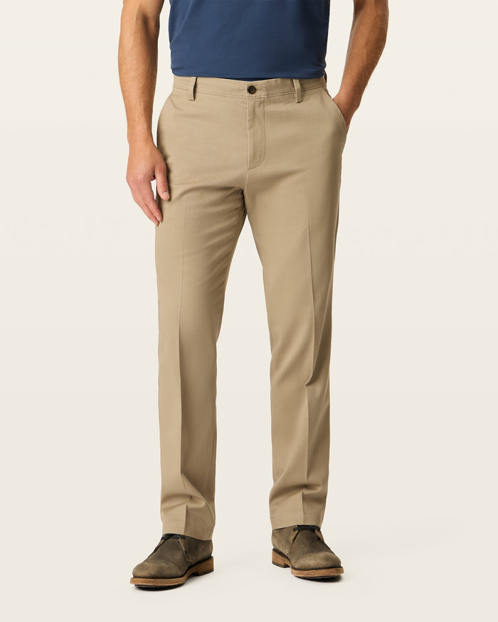 Front view of model wearing Timber Wolf Easy Khakis, Straight Fit.