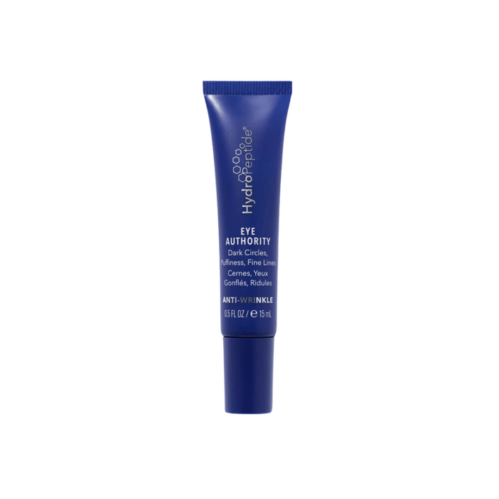 Tube of Eye Authority | HydroPeptide anti-wrinkle eye cream in blue packaging designed to reduce dark circles, puffiness, and fine lines for targeted skincare and wellness.