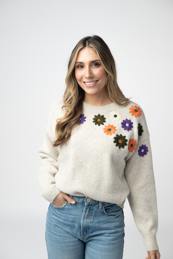 Fall Floral Sweater - Beige