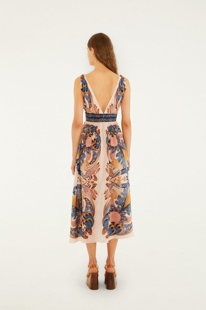 Farm Rio Garden Scarf Midi Dress in Soft Pink