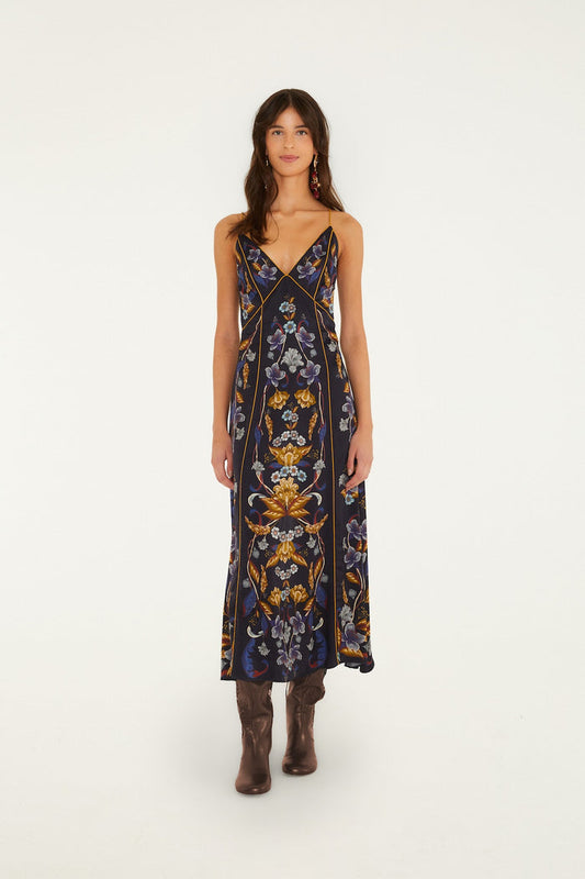 GOLDEN NATURE NAVY BLUE MAXI SLIP DRESS