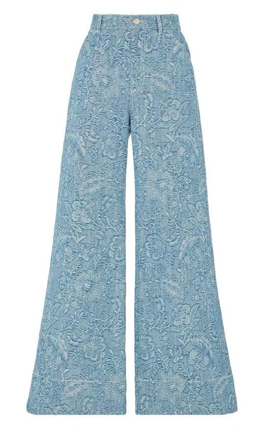Francis Denim Wide-Leg Trousers - Washed Blue