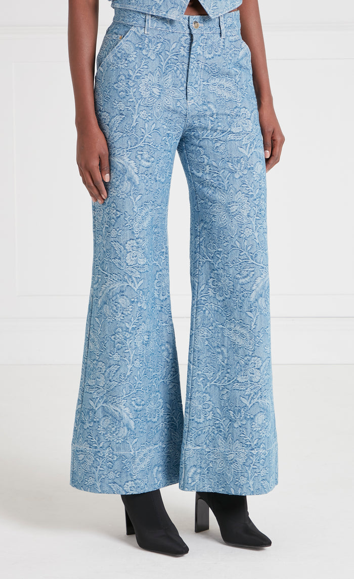 Francis Denim Wide-Leg Trousers - Washed Blue