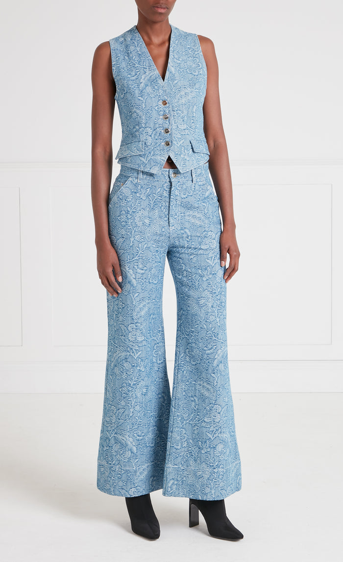 Francis Denim Wide-Leg Trousers - Washed Blue