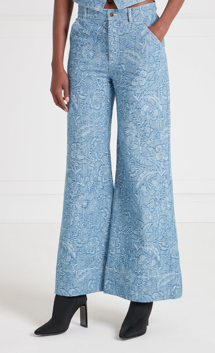 Francis Denim Wide-Leg Trousers - Washed Blue