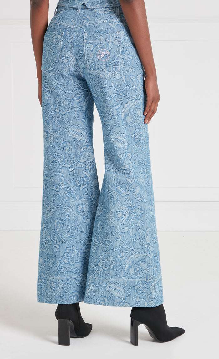 Francis Denim Wide-Leg Trousers - Washed Blue
