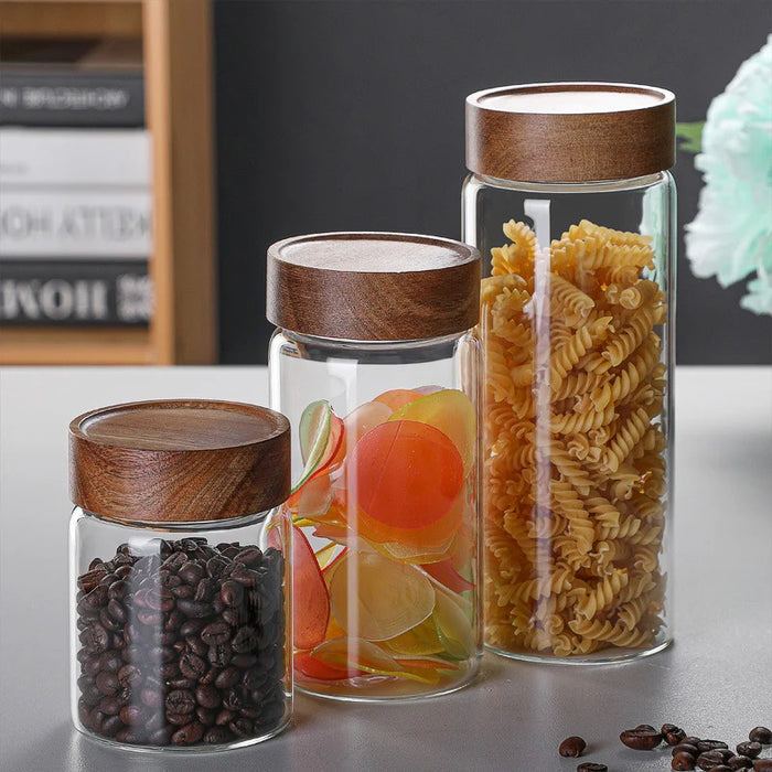 Glass Air Tight Borosilicate Jars With Wood Lid