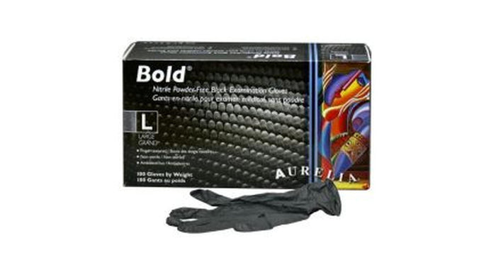 Gloves - Aurelia Bold Nitrile Black (Powder Free) Large (100/Box)