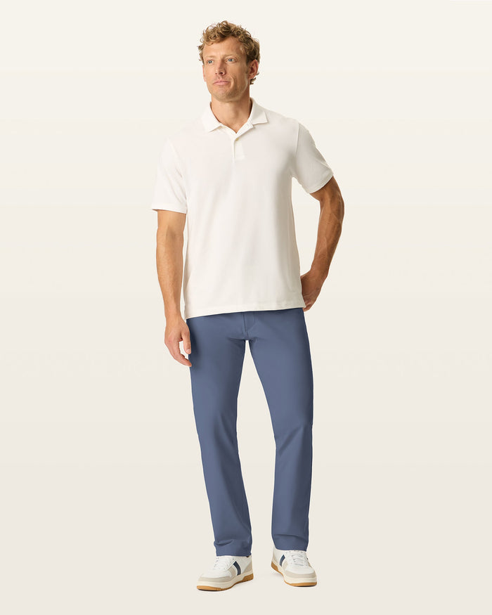 Front view of model wearing Ombre Blue Go Airweave 5-Pocket, Straight Fit.