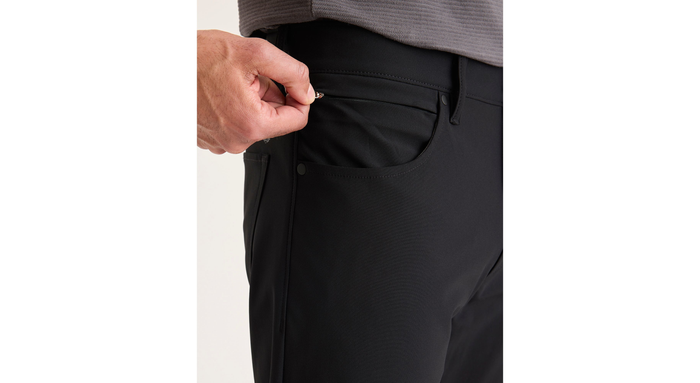 View of model wearing Beautiful Black Go Airweave 5-Pocket, Straight Fit.