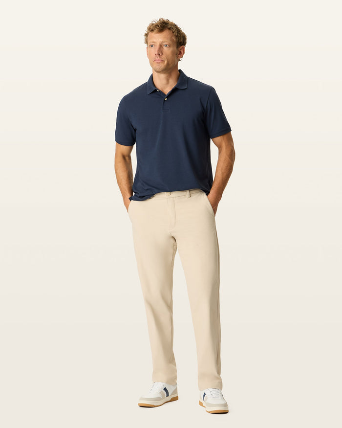 Front view of model wearing Sahara Khaki Go Airweave Chino, Slim Fit.