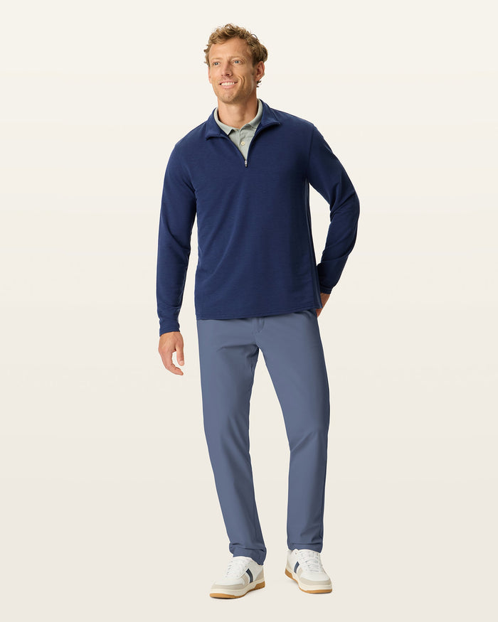 Front view of model wearing Ombre Blue Go Airweave Chino, Straight Fit.
