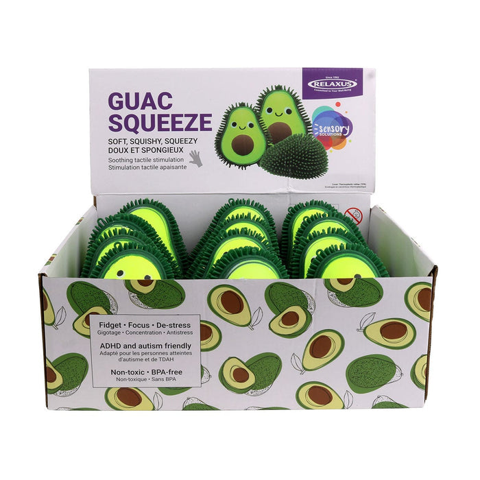 Guac Squeeze sensory fidget toy; avocado-inspired squishy fidget toy; soft TPR squeeze toy; BPA-free tactile fidget toy; compact sensory toy for desk use; Guac Squeeze toy for study breaks