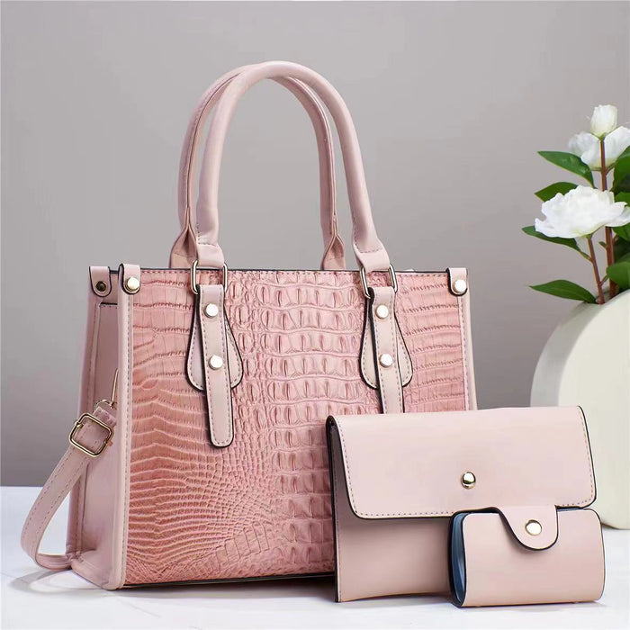 H1904 - Crocodile Pattern Women's Handbag 3Pcs Set