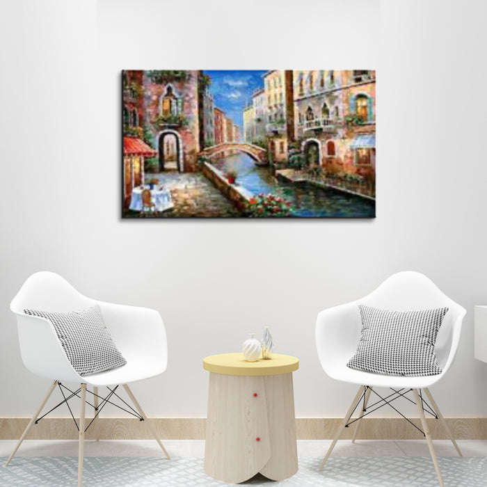 Handmade Oil Painting of Venice City on Stretched Canvas