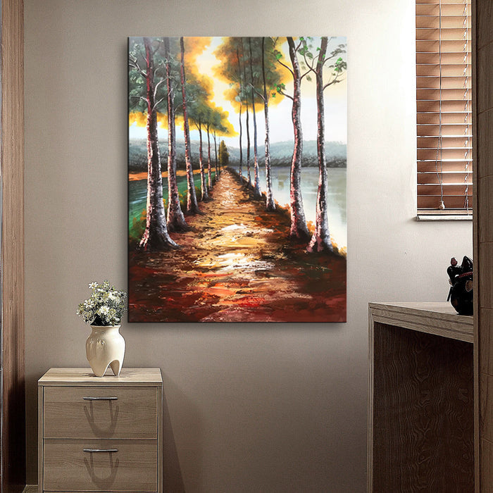 Handmade Oil Painting on Stretched Canvas of Forest View of Trees
