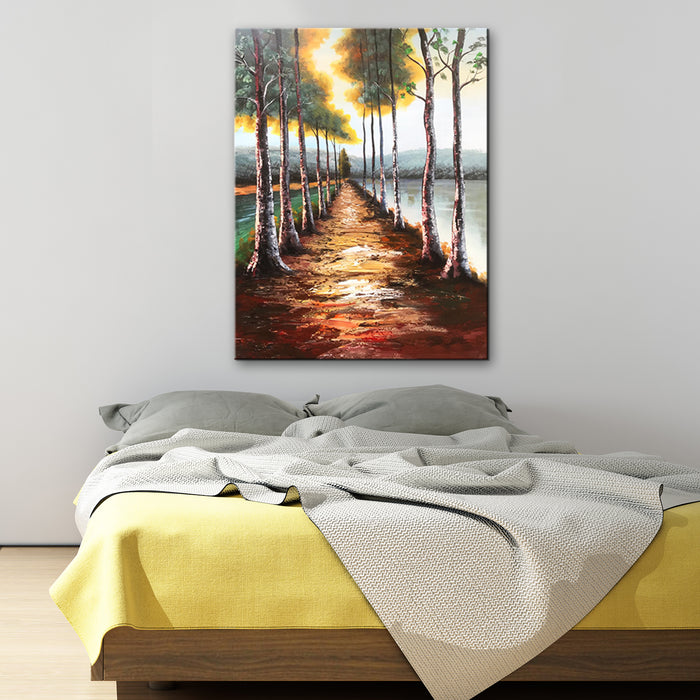 Handmade Oil Painting on Stretched Canvas of Forest View of Trees