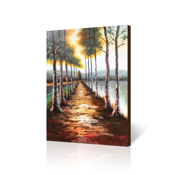 Handmade Oil Painting on Stretched Canvas of Forest View of Trees