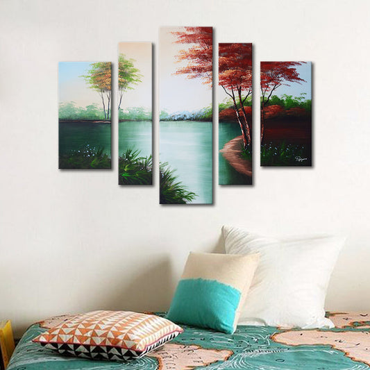 Handmade Oil Painting on Stretched Canvas of Landscape in Group