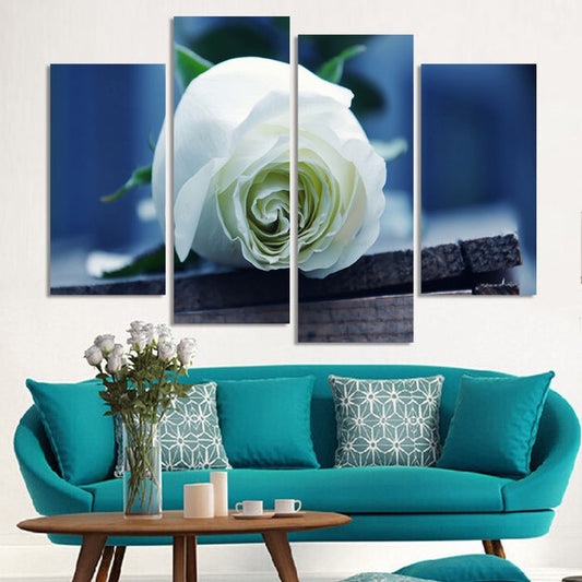 High Quality Art Print on Stretched Canvas of a White Rose in Group