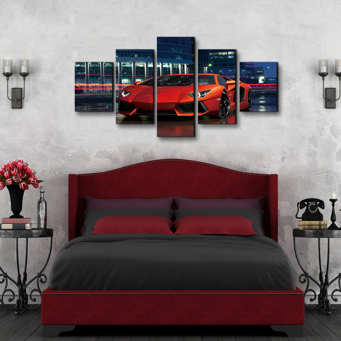 High Quality Art Print on Stretched Canvas of Red Car in Group