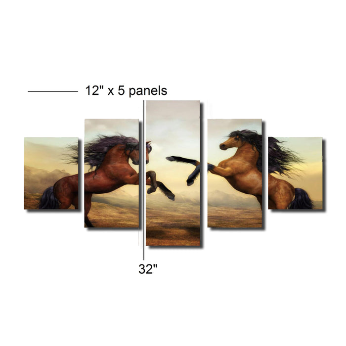 High Quality Art Print on Stretched Canvas of Two Hourses in Group