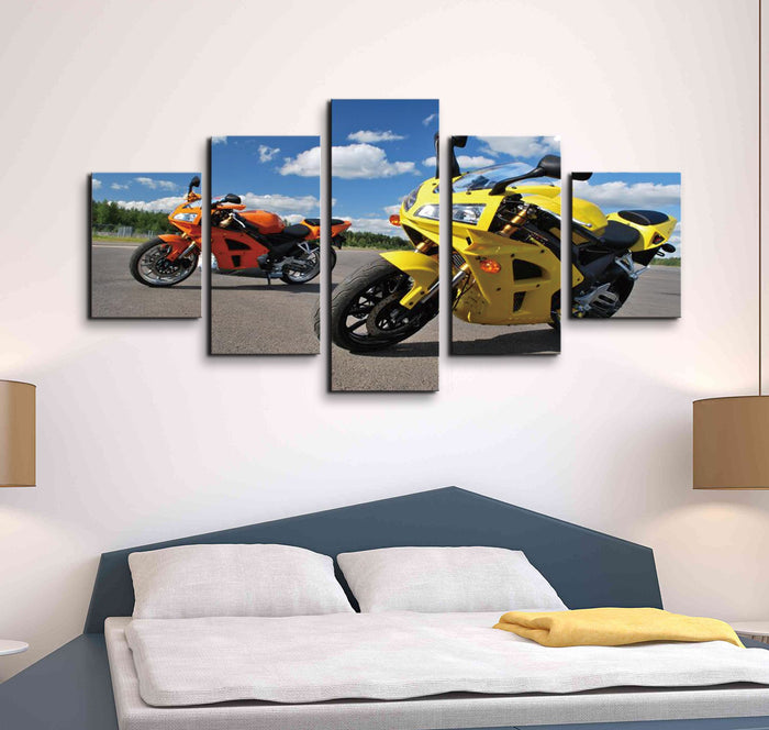 High Quality Art Print on Stretched Canvas of Two Motocycles in Group