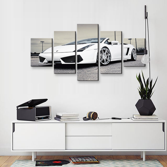 High Quality Art Print on Stretched Canvas of White Car in Group