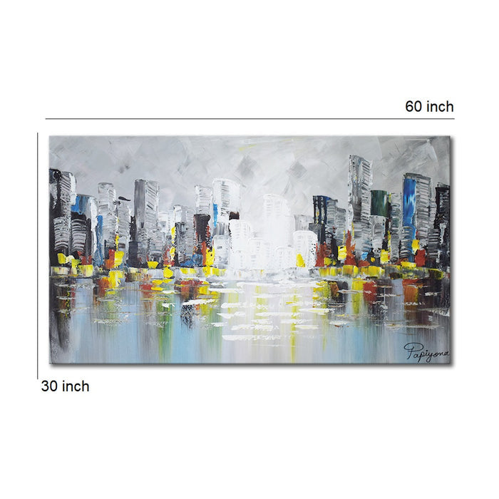 Huge Handmade Abstract Oil Painting of City Skyline on Stretched Canvas