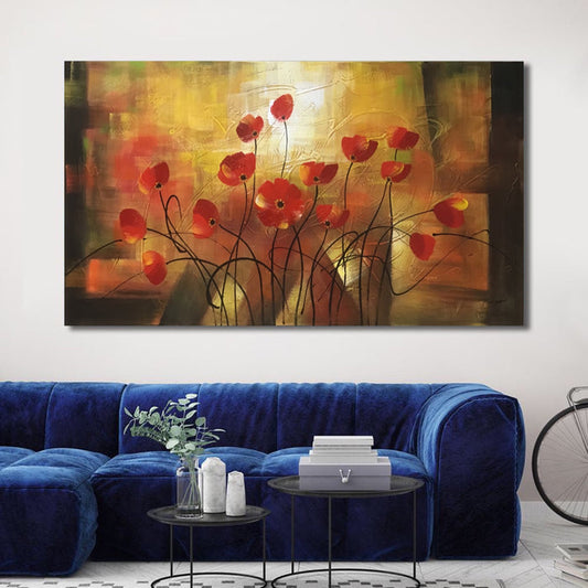 Huge Handmade Oil Painting of Red Poppy on Stretched Canvas