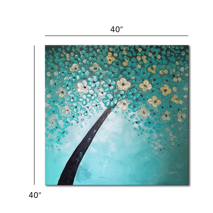 Huge Handmade Oil Painting on Stretched Canvas of Blue Flower Tree
