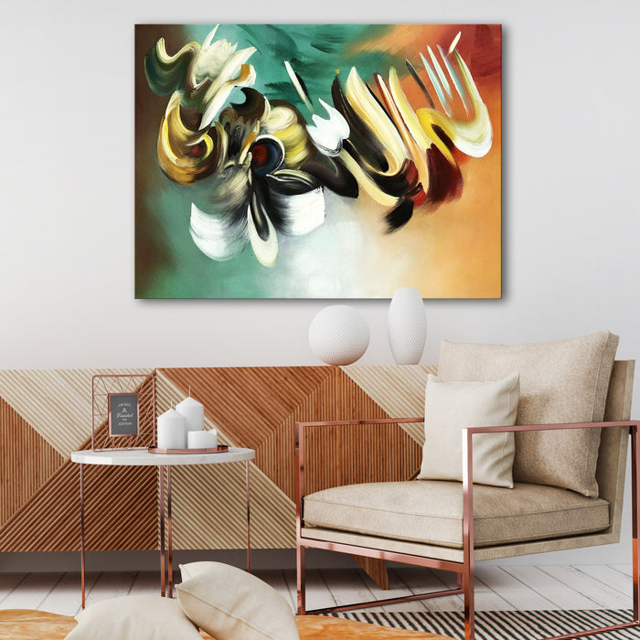 Huge Islamic Gold Framed Abstract Handmade Oil Painting on Stretched Canvas