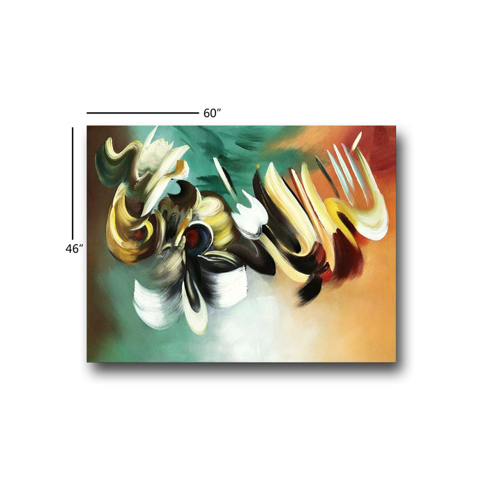 Huge Islamic Gold Framed Abstract Handmade Oil Painting on Stretched Canvas