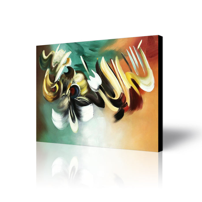 Huge Islamic Gold Framed Abstract Handmade Oil Painting on Stretched Canvas