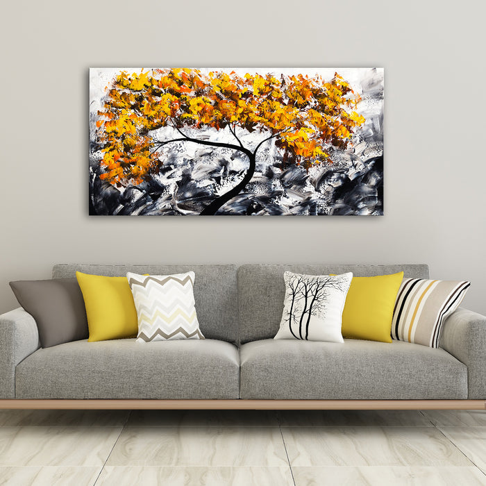 Huge Premium Quality 100% Handmade Oil Painting on Canvas of Golden Yellow Tree