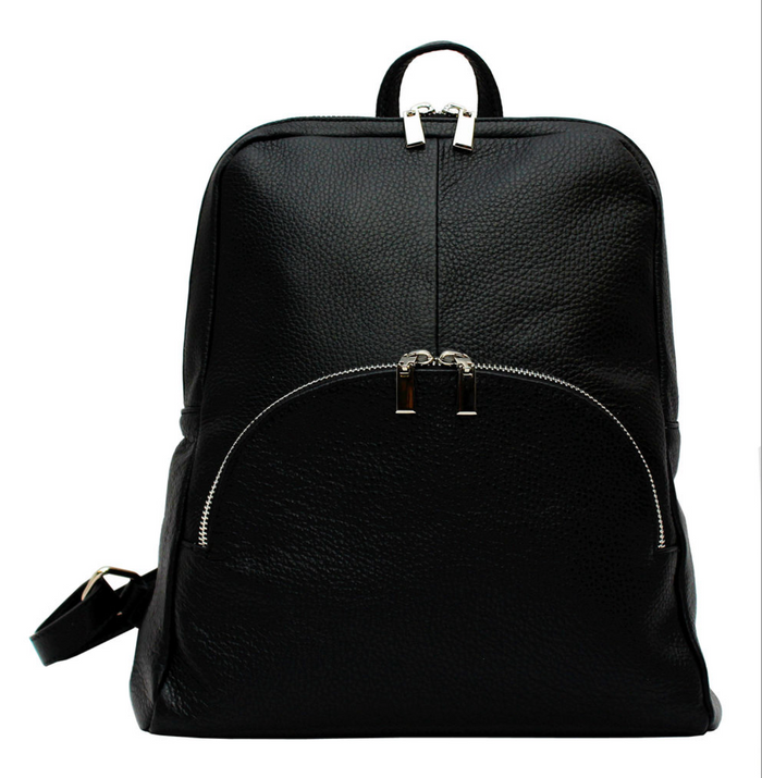 Italian Leather Black Backpack – Sleek Sophistication with Silver Accents